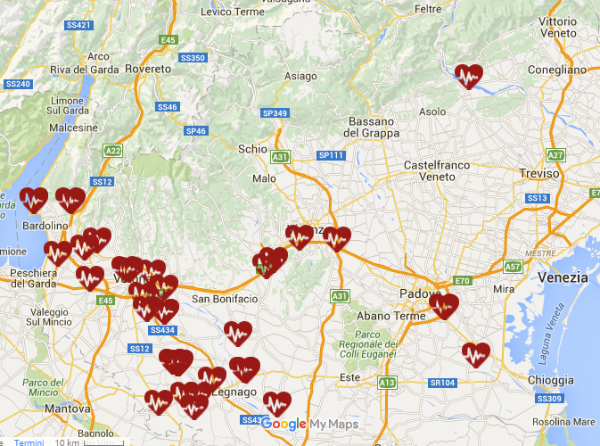 Mappa dei Defibrillatori Semiautomatici venduti